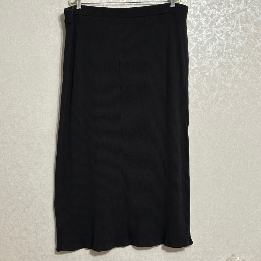 Old Navy Ribbed Knit Midi Skirt Side Slit Elastic Waist Black Minimalist XXL